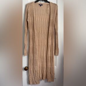 Freshman 96 Beige Open Knit Long Cardigan Duster Lightweight Boho Layer Size S
